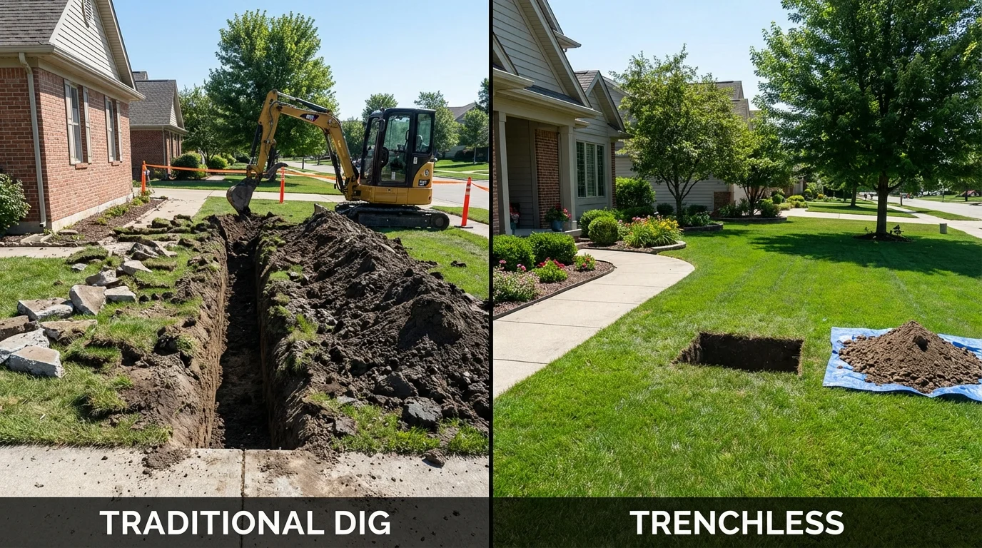 Trenchless sewer repair with minimal yard damage versus traditional excavation in Tracy, MN